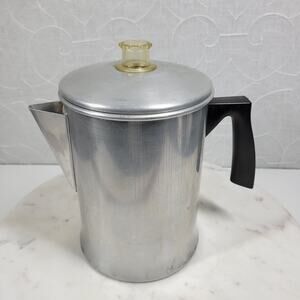 Mirro Percolator Coffee Pot 9 Cup Aluminum Glass Knob Lid Black Handle Stovetop